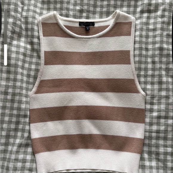 Dynamite Tops - Dynamite Cream and Brown Striped Knit Tank